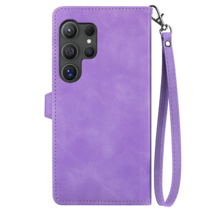 For Samsung Galaxy S25 Ultra 5G Embossed Flower Zipper Leather Phone Case(Purple) - Galaxy S25 Ultra 5G Cases by buy2fix | Online Shopping UK | buy2fix