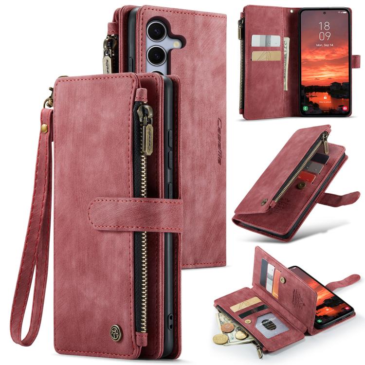 For Samsung Galaxy S25 5G CaseMe C30 Card Slots Zipper Wallet Leather Phone Case(Red) - Galaxy S25 5G Cases by CaseMe | Online Shopping UK | buy2fix