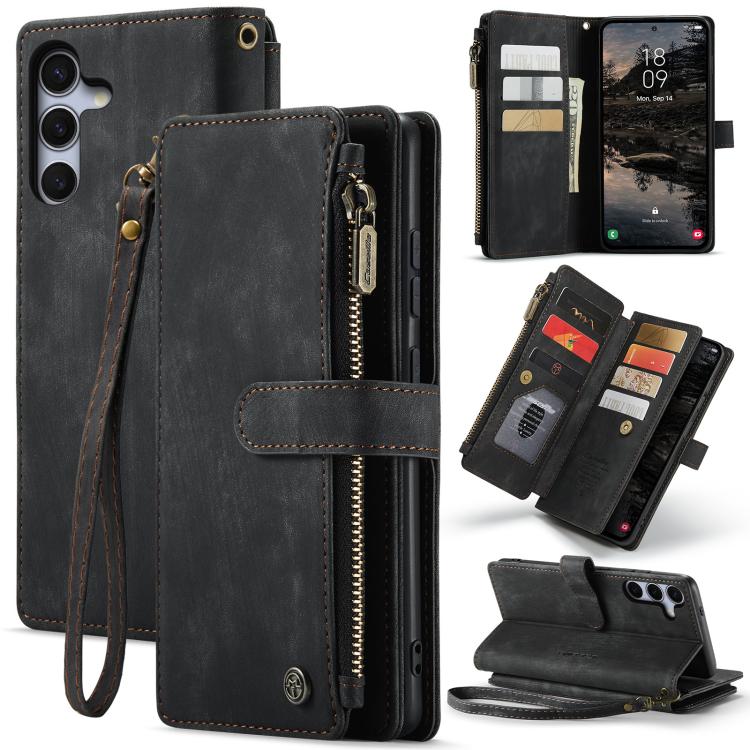 For Samsung Galaxy S25+ 5G CaseMe C30 Card Slots Zipper Wallet Leather Phone Case(Black) - Galaxy S25+ 5G Cases by CaseMe | Online Shopping UK | buy2fix