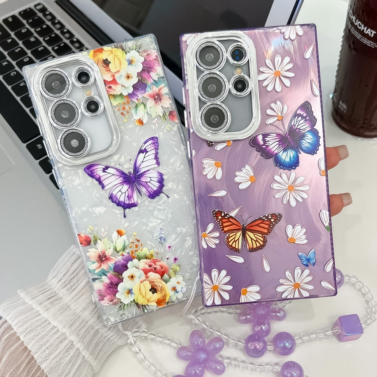 For Samsung Galaxy S25 Ultra 5G Plating Texture Butterfly Wristband TPU Phone Case with Glitter Lens Film(Purple Butterflies HU4) - Galaxy S25 Ultra 5G Cases by buy2fix | Online Shopping UK | buy2fix