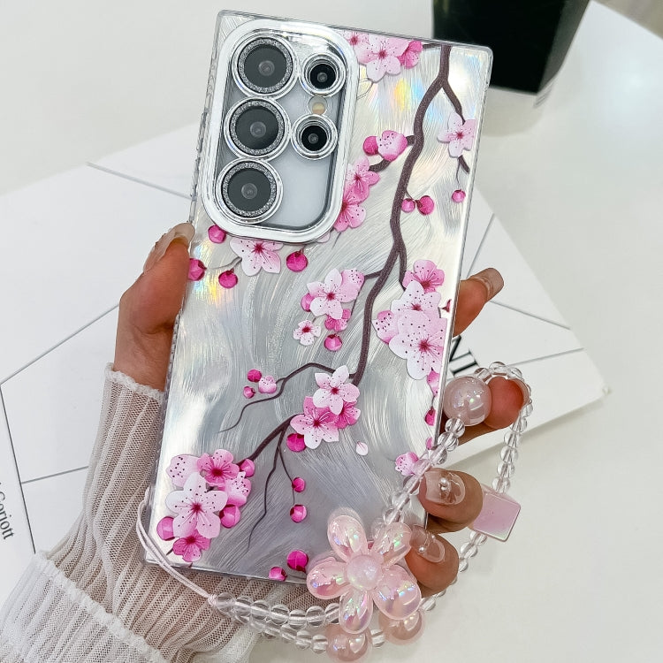 For Samsung Galaxy S25 Ultra 5G Electroplating Flowers Plants Texture Wristband TPU Phone Case(Plum Flower FL6) - Galaxy S25 Ultra 5G Cases by buy2fix | Online Shopping UK | buy2fix