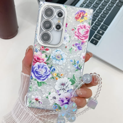 For Samsung Galaxy S25 Ultra 5G Electroplating Flowers Plants Texture Wristband TPU Phone Case(Peony FL14) - Galaxy S25 Ultra 5G Cases by buy2fix | Online Shopping UK | buy2fix