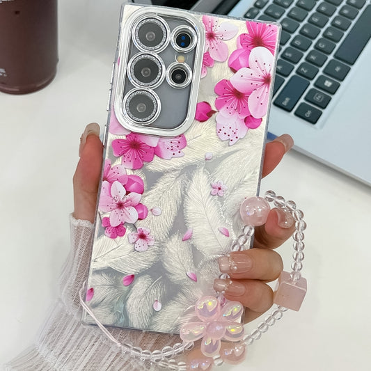 For Samsung Galaxy S25 Ultra 5G Electroplating Flowers Plants Texture Wristband TPU Phone Case(Peach Blossom FL18) - Galaxy S25 Ultra 5G Cases by buy2fix | Online Shopping UK | buy2fix