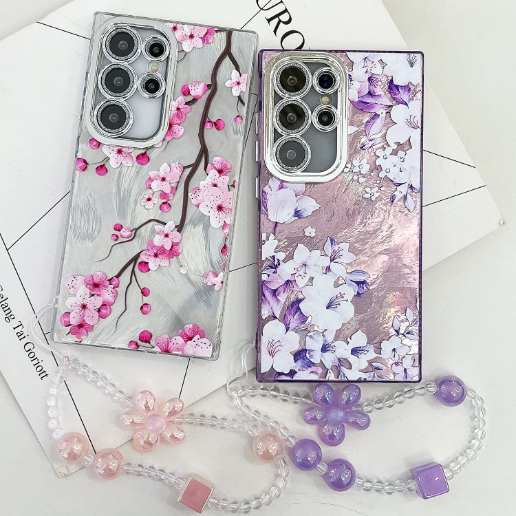 For Samsung Galaxy S25 Ultra 5G Electroplating Flowers Plants Texture Wristband TPU Phone Case(Gardenia FL15) - Galaxy S25 Ultra 5G Cases by buy2fix | Online Shopping UK | buy2fix