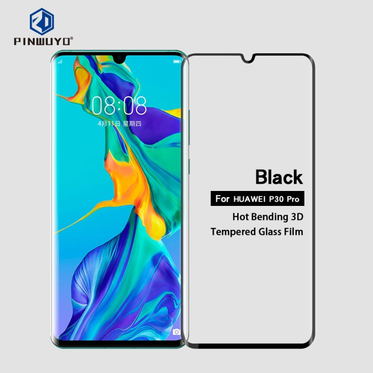 PINWUYO 9H 3D Curved Heat Bending Full Screen Tempered Glass Film for HUAWEI P30pro （black） - Huawei Tempered Glass by PINWUYO | Online Shopping UK | buy2fix