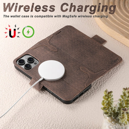 For iPhone 16 Plus Suteni J07 Multi-functional Horizontal MagSafe Denim Leather Phone Case(Brown) - iPhone 16 Plus Cases by Suteni | Online Shopping UK | buy2fix