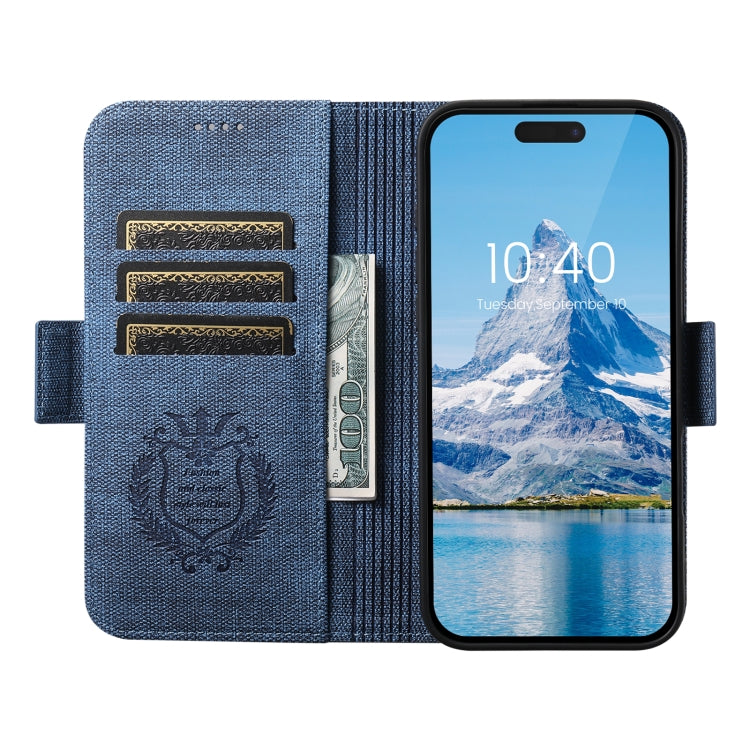 For iPhone 16 Suteni J07 Multi-functional Horizontal MagSafe Denim Leather Phone Case(Blue) - iPhone 16 Cases by Suteni | Online Shopping UK | buy2fix