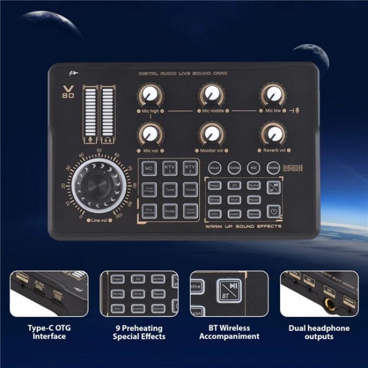 V80 For Mobile Phone Computer Portable Live Streaming Karaoke Sound Card Mixer - Live Sound Effects Processors by buy2fix | Online Shopping UK | buy2fix