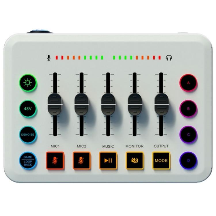 F9 48V Live Streaming Sound Card Audio Mixer Power Voice Changer with RGB Light(White) - Live Sound Effects Processors by buy2fix | Online Shopping UK | buy2fix