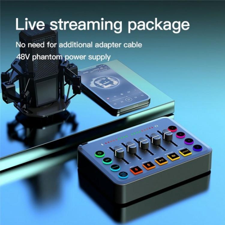 F9 48V Live Streaming Sound Card Audio Mixer Power Voice Changer with RGB Light(White) - Live Sound Effects Processors by buy2fix | Online Shopping UK | buy2fix