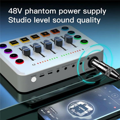 F9 48V Live Streaming Sound Card Audio Mixer Power Voice Changer with RGB Light(White) - Live Sound Effects Processors by buy2fix | Online Shopping UK | buy2fix