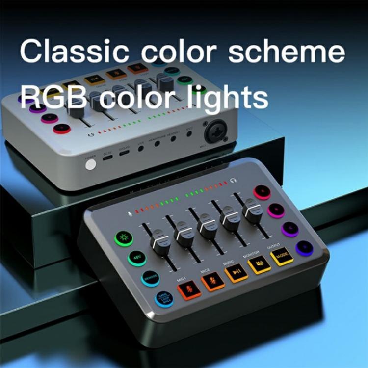 F9 48V Live Streaming Sound Card Audio Mixer Power Voice Changer with RGB Light(White) - Live Sound Effects Processors by buy2fix | Online Shopping UK | buy2fix