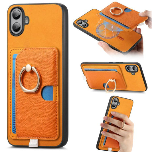 For Nothing CMF Phone 1 Retro Cross Leather Ring Side Insert Card Bag MagSafe Phone Case(Yellow) - More Brand by buy2fix | Online Shopping UK | buy2fix