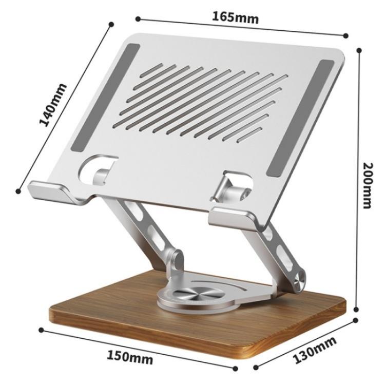 J27 Desktop Foldable Rotating Wooden Base Tablets Laptops Metal Cooling Holder(Silver) - Laptop Stand by buy2fix | Online Shopping UK | buy2fix