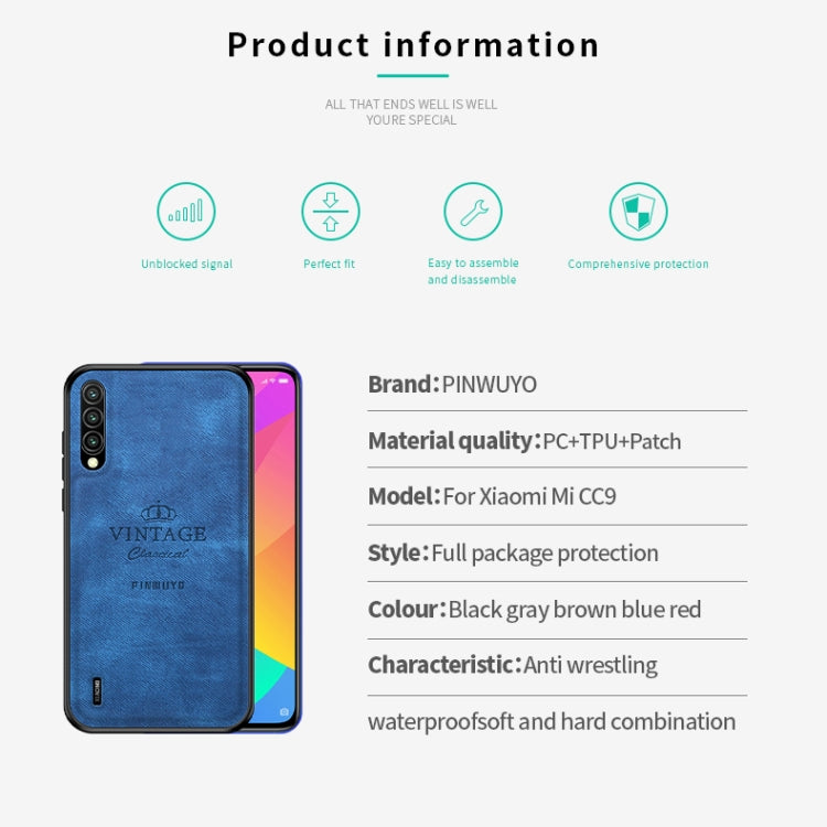 PINWUYO Shockproof Waterproof Full Coverage PC + TPU + Skin Protective Case  for Xiaomi Mi CC9 / CC9 Mito Custom Edition(Blue) - Xiaomi Cases by PINWUYO | Online Shopping UK | buy2fix