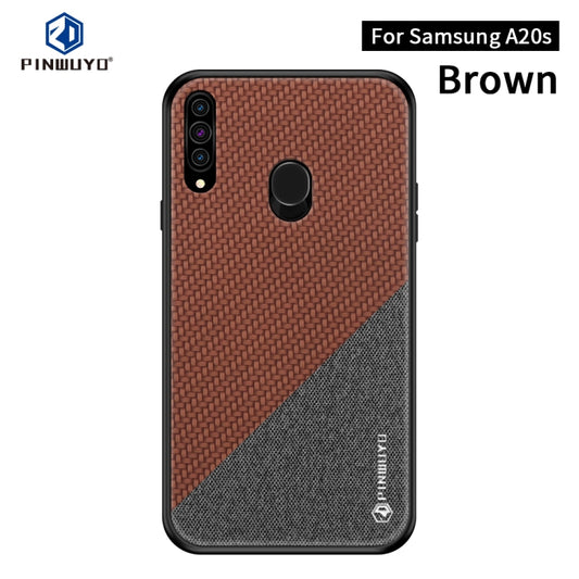 For Galaxy A20S PINWUYO Rong Series  Shockproof PC + TPU+ Chemical Fiber Cloth Protective Cover(Brown) - Galaxy Phone Cases by PINWUYO | Online Shopping UK | buy2fix
