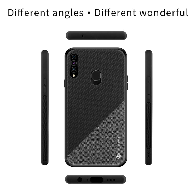 For Galaxy A20S PINWUYO Rong Series  Shockproof PC + TPU+ Chemical Fiber Cloth Protective Cover(Brown) - Galaxy Phone Cases by PINWUYO | Online Shopping UK | buy2fix