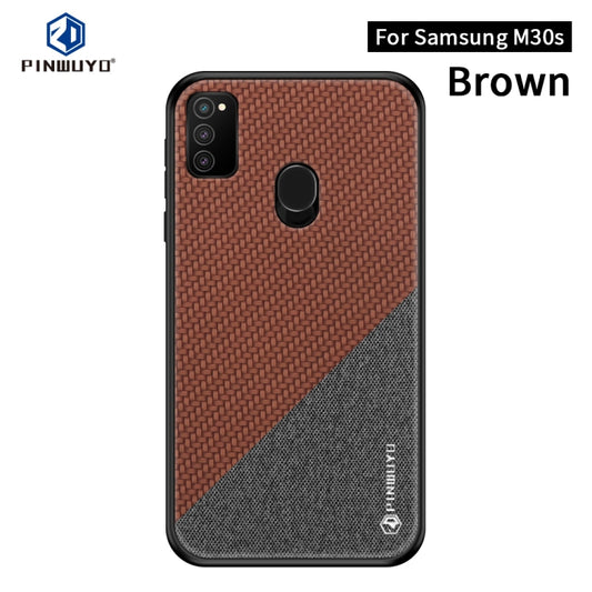 For Galaxy M30S PINWUYO Rong Series  Shockproof PC + TPU+ Chemical Fiber Cloth Protective Cover(Brown) - Galaxy Phone Cases by PINWUYO | Online Shopping UK | buy2fix