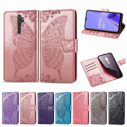 For OPPO A5 (2020) / A9 (2020) Butterfly Love Flower Embossed Horizontal Flip Leather Case with Bracket Lanyard Card Slot Wallet(Dark Purple) - OPPO Cases by buy2fix | Online Shopping UK | buy2fix