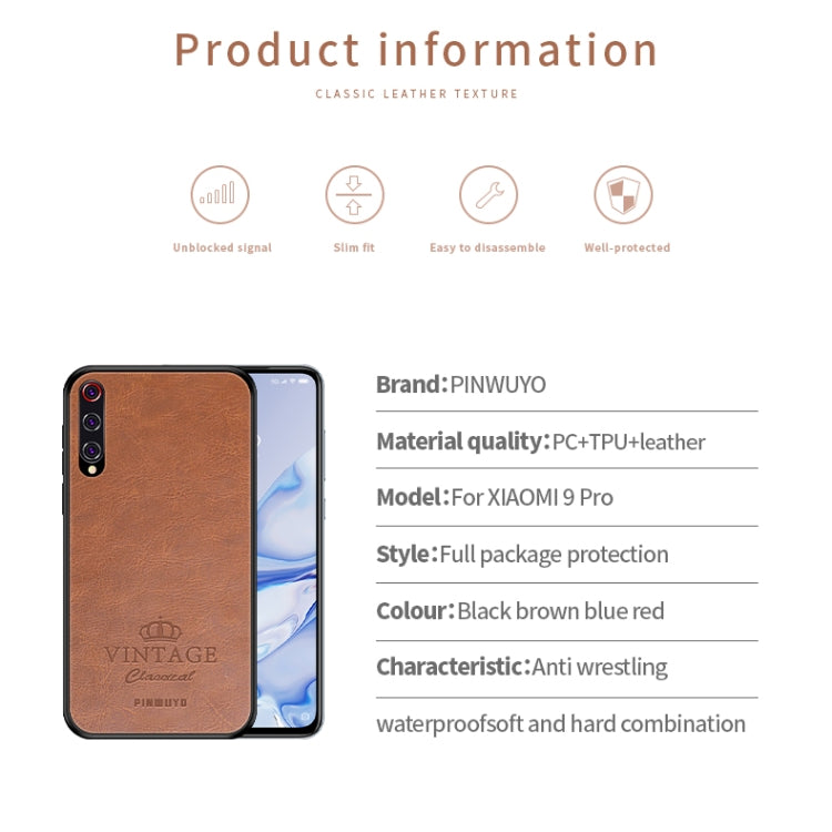 For Xiaomi Mi 9 Pro PINWUYO Pin Rui Series Classical Leather, PC + TPU + PU Leather Waterproof And Anti-fall All-inclusive Protective Shell(Brown) - Xiaomi Cases by PINWUYO | Online Shopping UK | buy2fix