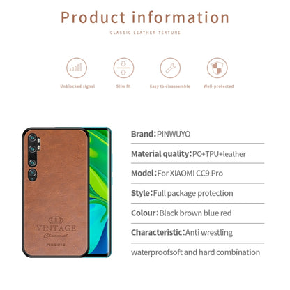 For Xiaomi Mi CC9 Pro / Note10 PINWUYO Pin Rui Series Classical PU Leather + PC + TPU Anti-fall All-inclusive Case (Brown) - Xiaomi Cases by PINWUYO | Online Shopping UK | buy2fix