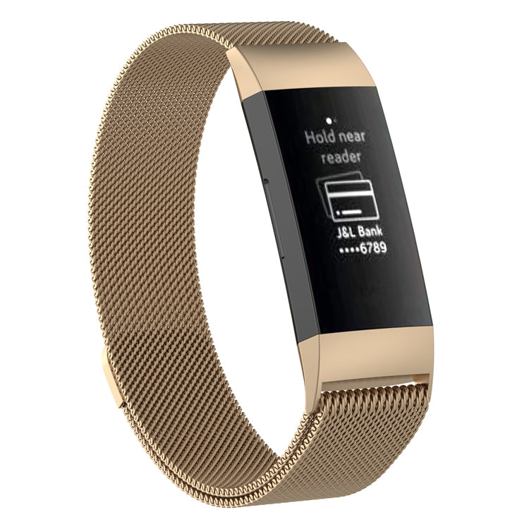 Stainless Steel Magnet Watch Band for FITBIT Charge 4 / 3, Large Size: 210x18mm(Champagne Gold) - Watch Bands by buy2fix | Online Shopping UK | buy2fix