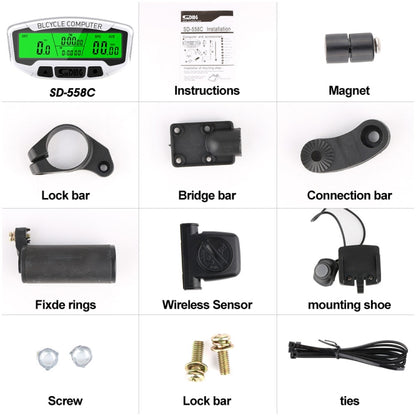 SUNDING SD-558C Bicycle Computer Wireless Digital LCD Backlight Road Speedometer Stopwatch Speedometer - Speedometers by SUNDING | Online Shopping UK | buy2fix