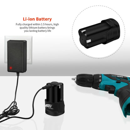 HILDA Electric Drill Cordless Screwdriver Lithium Battery Mini Drill Cordless Screwdriver Power Tools, EU Plug, Model:12V with Plastic Box - Drill & Drill Bits by buy2fix | Online Shopping UK | buy2fix