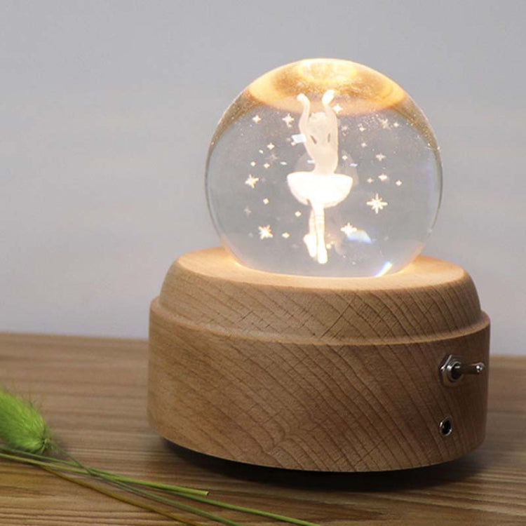 Girl Bedside Lamp Crystal Ball Wooden Base Music Box Charging Glow Rotating Night Light, Random Music(Ballet) - Novelty Lighting by buy2fix | Online Shopping UK | buy2fix