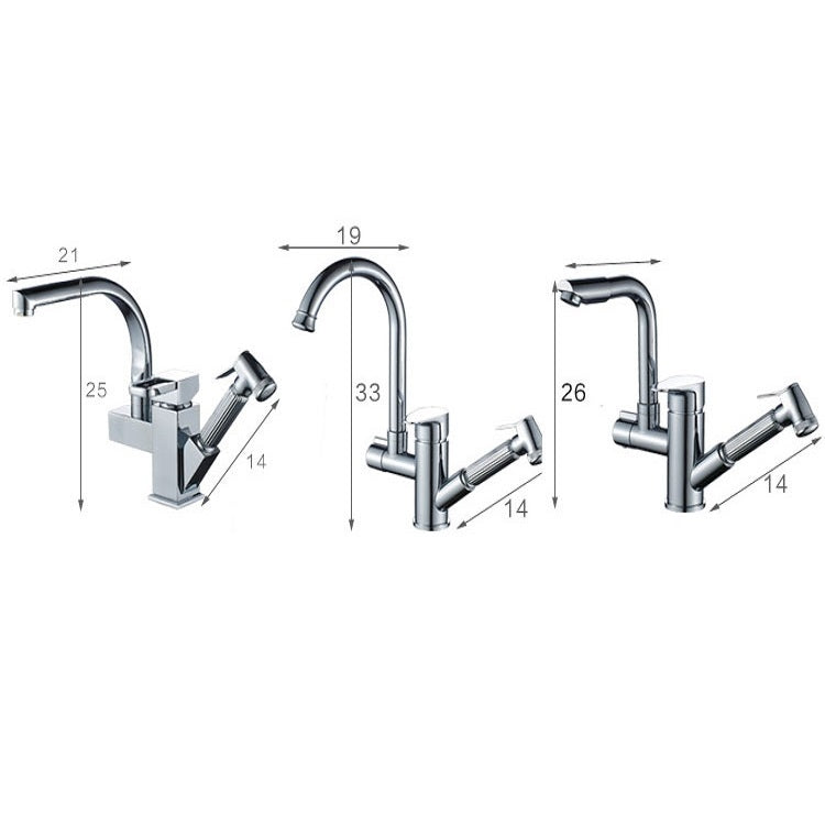 Kitchen Pull-Out Double Faucet Water Table Hot And Cold Water Faucet, Specification: Round Spray Pull - Faucets & Accessories by buy2fix | Online Shopping UK | buy2fix