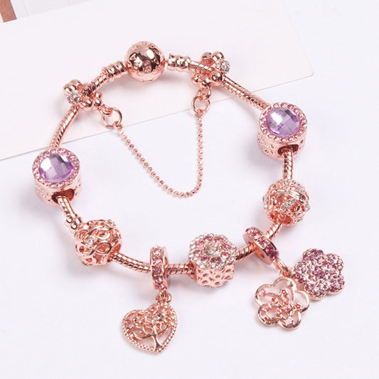 SL125 18cm Women Rose Gold Beaded Bracelet - Bracelets by buy2fix | Online Shopping UK | buy2fix
