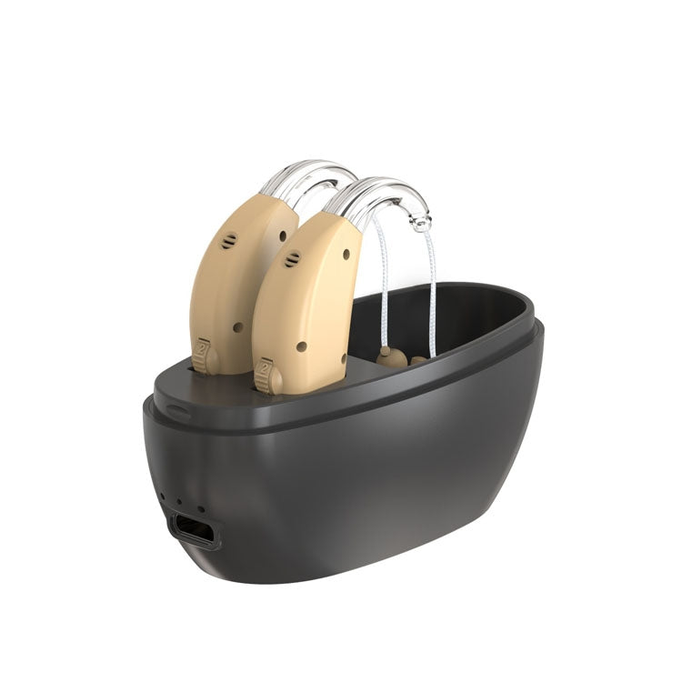 Elderly Use Can Charge Sound Amplifier Hearing Aid, Specification: US Plug(Skin Color Double Machine+Black Charging Bin) - Hearing Aids by buy2fix | Online Shopping UK | buy2fix