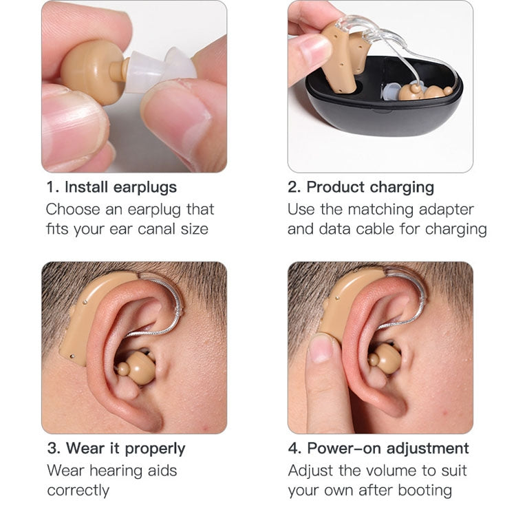 Elderly Use Can Charge Sound Amplifier Hearing Aid, Specification: US Plug(Skin Color Double Machine+Black Charging Bin) - Hearing Aids by buy2fix | Online Shopping UK | buy2fix