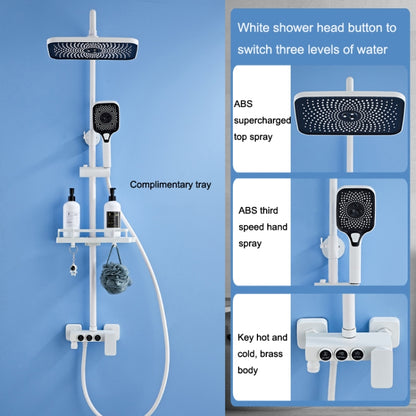 Button Three Gear Shower Set Full Copper Faucet Pressurized Square Nozzle Shower Set(White) - Shower Head by buy2fix | Online Shopping UK | buy2fix