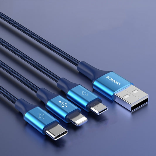 ROMOSS CB25 3 In 1 3.5A  8 Pin + Micro USB + Type C/USB-C Cable 1m(Blue) - Multifunction Cable by ROMOSS | Online Shopping UK | buy2fix