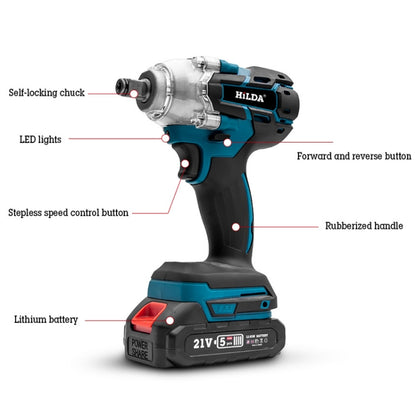 HILDA Motorized Wrenches Lithium Repair Parts With 22mm Socket, EU Plug, Model: Blue With 1 Battery+1 Charger(3000mAh) - Screws by HILDA | Online Shopping UK | buy2fix