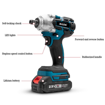 HILDA Motorized Wrenches Lithium Repair Parts With 22mm Socket, US Plug, Model: Blue With 1 Battery+1 Charger(1500mAh) - Screws by HILDA | Online Shopping UK | buy2fix