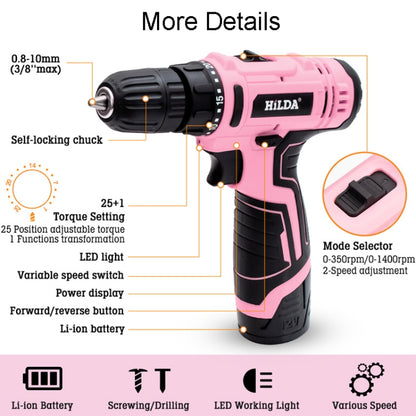 HILDA 12V Cordless Impact Drill Electrical Screwdriver, Plug: US Plug - Drill & Drill Bits by HILDA | Online Shopping UK | buy2fix