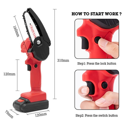 HILDA Rechargeable Cordless Mini Electrical Chain Saw Logging Tools Plastic Package, Model: US Plug With 1 Battery Red - Electric Saws & Accessories by HILDA | Online Shopping UK | buy2fix