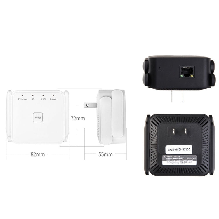 1200Mbps 2.4G / 5G WiFi Extender Booster Repeater Supports Ethernet Port Black US Plug - Broadband Amplifiers by buy2fix | Online Shopping UK | buy2fix