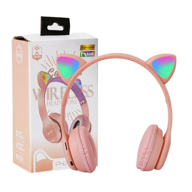 P47M LED Light-emitting Cat Ears Gaming Bluetooth Wireless Headset(Pink) - Headset & Headphone by buy2fix | Online Shopping UK | buy2fix