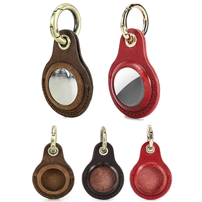 For Airtag CONTACTS FAMILY CF1139 First-layer Cowhide Tracker Protective Case Pet Locator Leather Case(Brown) - Key Chain Series by CONTACTS FAMILY | Online Shopping UK | buy2fix