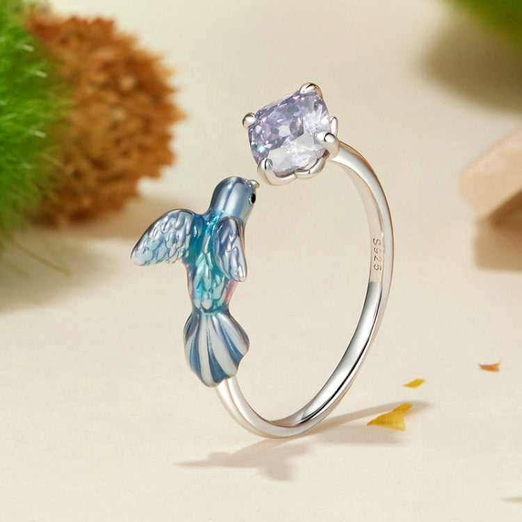 S925 Sterling Silver Platinum-plated Smart Kingfisher Petals Adjustable Open Ring(BSR540-E) - Rings by buy2fix | Online Shopping UK | buy2fix