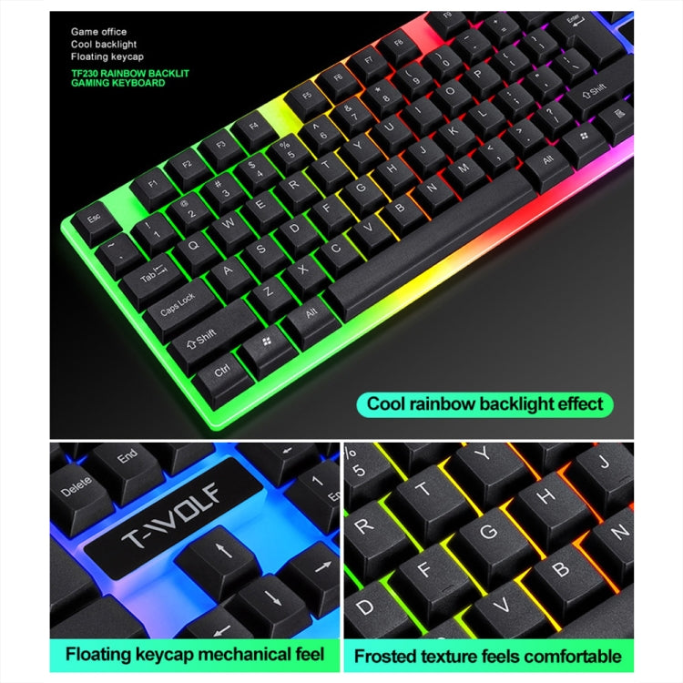 T-WOLF TF230 Colorful Light Effect Game Office Computer Wired Keyboard and Mouse Kit(White) - Wired Keyboard by T-WOLF | Online Shopping UK | buy2fix