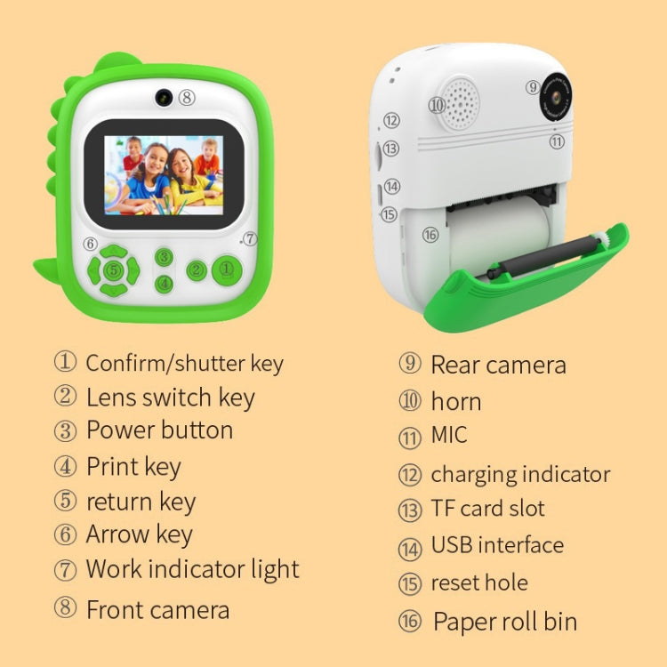 2.4 Inch 1080P HD Instant Printing Camera Children Thermal Printer With 32G TF Card(Green) - Children Cameras by buy2fix | Online Shopping UK | buy2fix