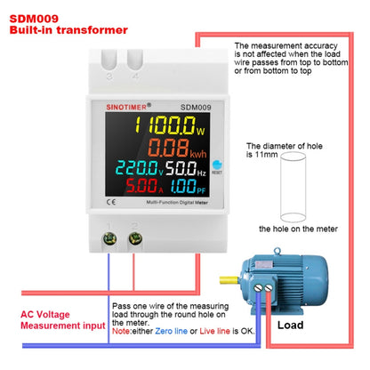 SINOTIMER SDM009 Din Rail Single-Phase Voltage Current Frequency Power Factor Electricity Multifunctional Meter, Model: AC40-300V Built-In - Current & Voltage Tester by SINOTIMER | Online Shopping UK | buy2fix