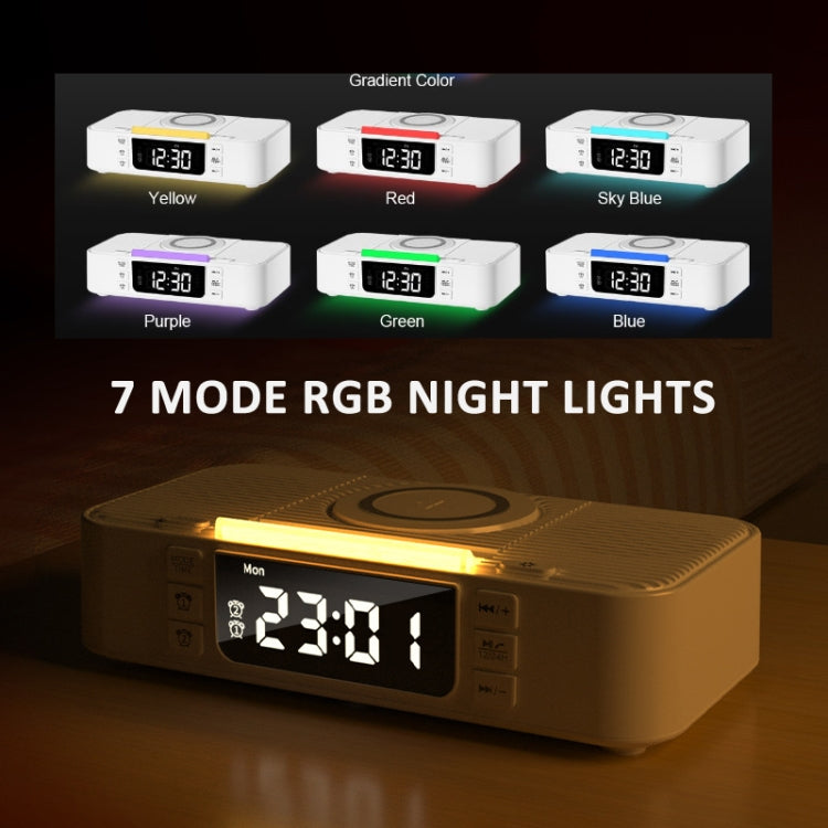 Digital Alarm Clock Wireless Charger Bluetooth Speaker RGB Night Light Cell Phone Stand(White) - Desktop Speaker by buy2fix | Online Shopping UK | buy2fix