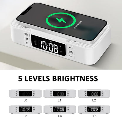 Digital Alarm Clock Wireless Charger Bluetooth Speaker RGB Night Light Cell Phone Stand(Black) - Desktop Speaker by buy2fix | Online Shopping UK | buy2fix