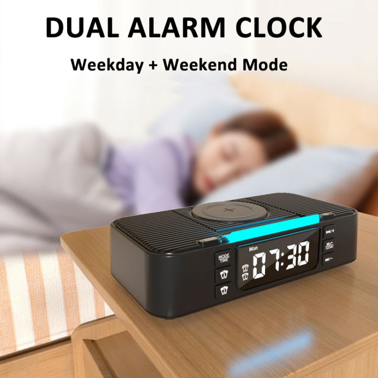 Digital Alarm Clock Wireless Charger Bluetooth Speaker RGB Night Light Cell Phone Stand(Black) - Desktop Speaker by buy2fix | Online Shopping UK | buy2fix