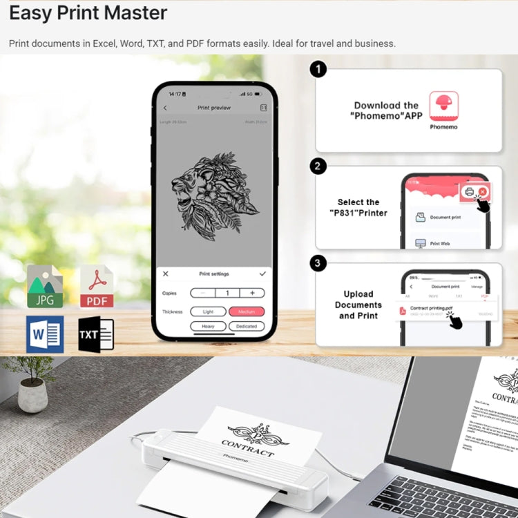Phomemo P831 Bluetooth Portable Thermal Transfer Printer Support A4 / Letter / A5 / B5 Plain Paper Printing(Pink) - Printer by Phomemo | Online Shopping UK | buy2fix